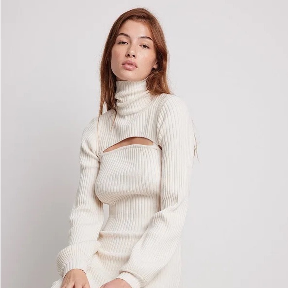 NWOT Ida Carlsson x Na-kd Rib Knitted Turtle Neck Bolero Offwhite